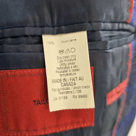 TailoRED Sports Blazer Mens 46R Blue Plaid Reda Italian Wool Made in Canada - Picture 11 of 16